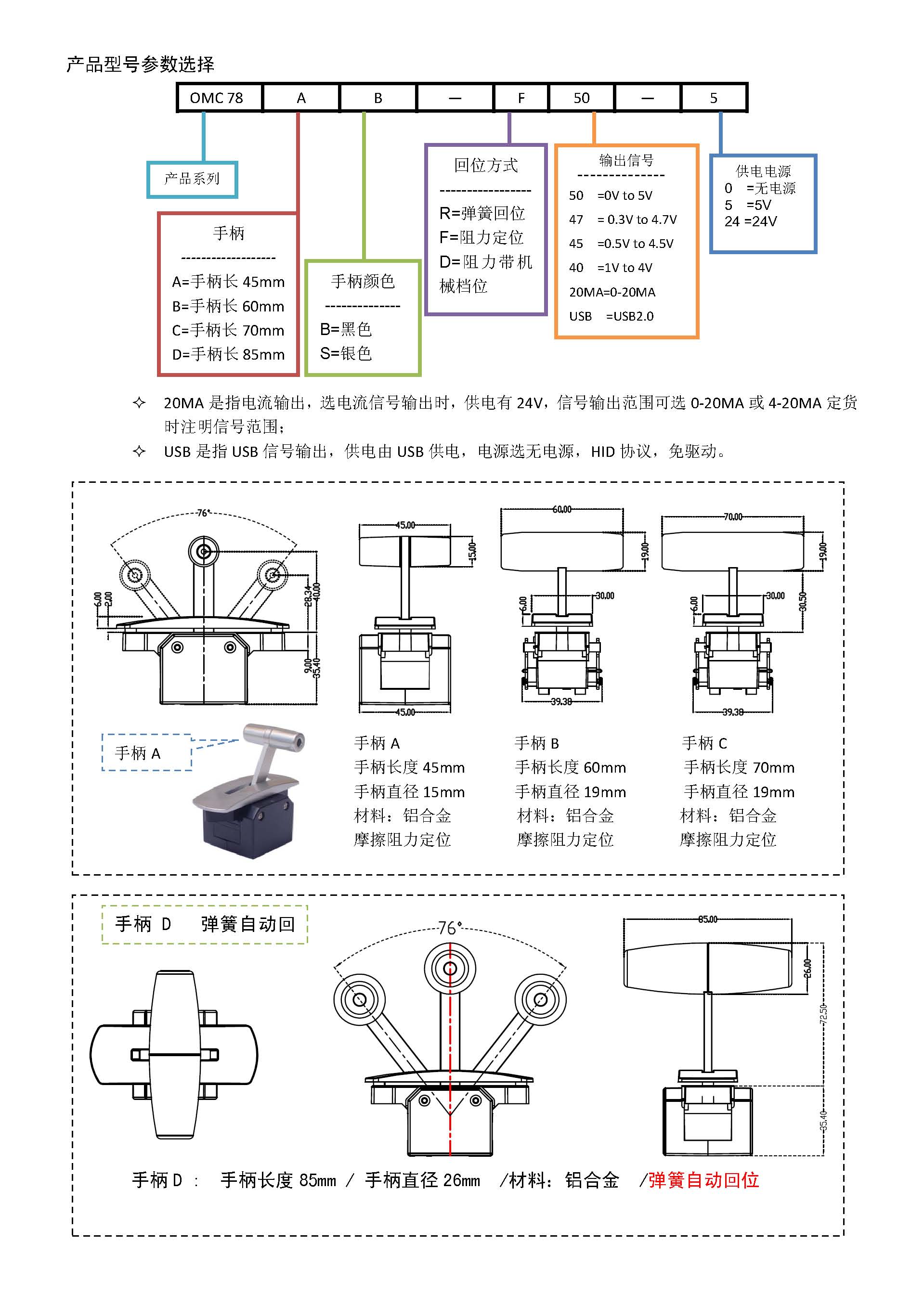 OMC78 操纵杆 中文选型表